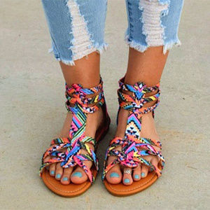 Floral Flat Peep Toe Gladiator Sandals